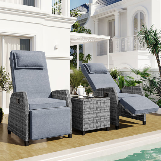 U_Style Outdoor Rattan Two-person Combination With Coffee Table, Adjustable, Suitable For Courtyard, Swimming Pool, Balcony - SolidRoot Buy Furniture USA