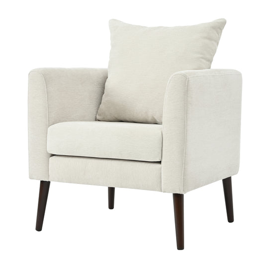 Modern Chenille Accent Chair, Upholstered Armchair for Living Room, Mid Century Fabric Lounge Chair w/Pillow, Comfortable Reading Chair with Wood Legs for Living Room, Bedroom, Reception Room (Beige) SolidRoot Buy Furniture USA
