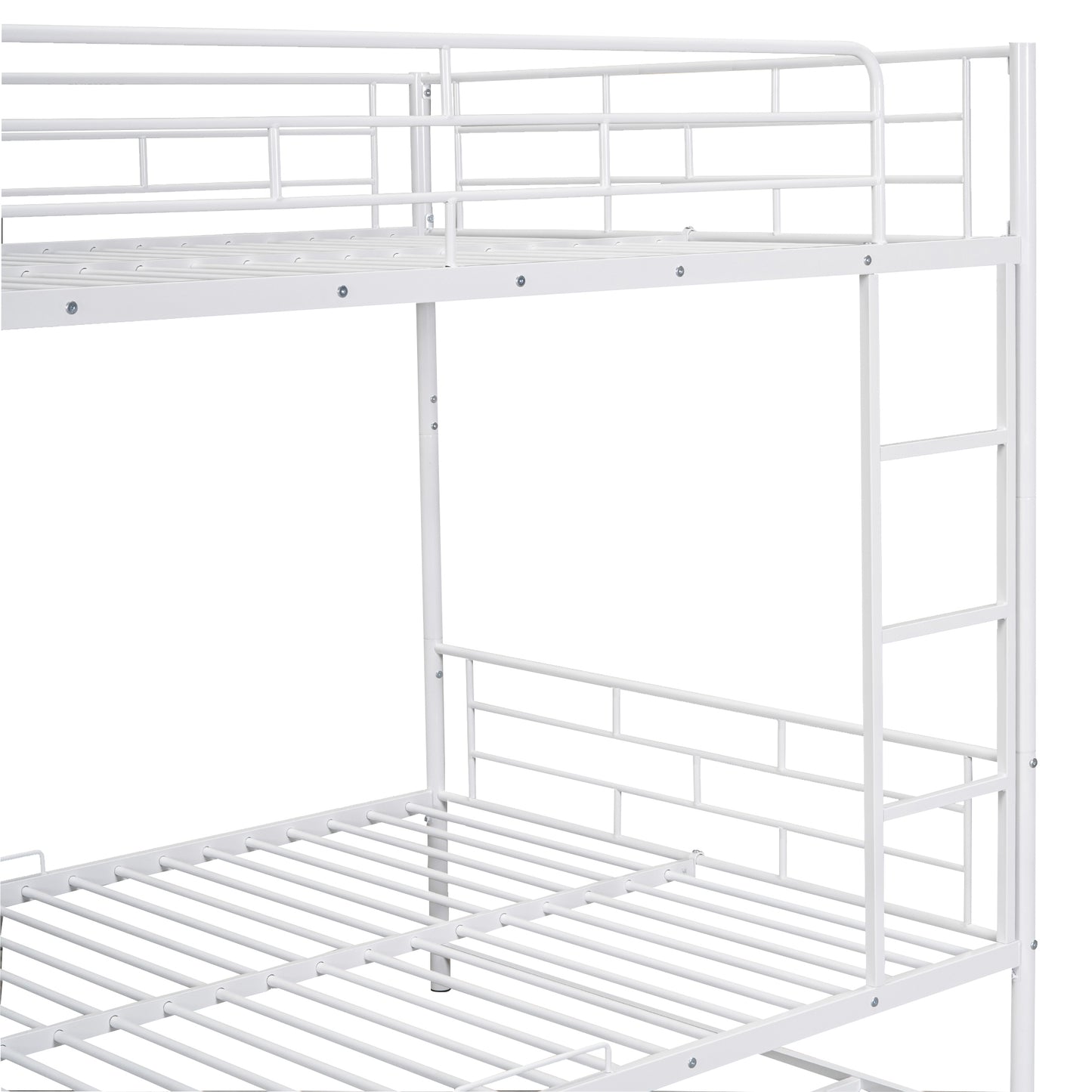 Full Over Full Metal Bunk Bed with Shelf and Guardrails, White