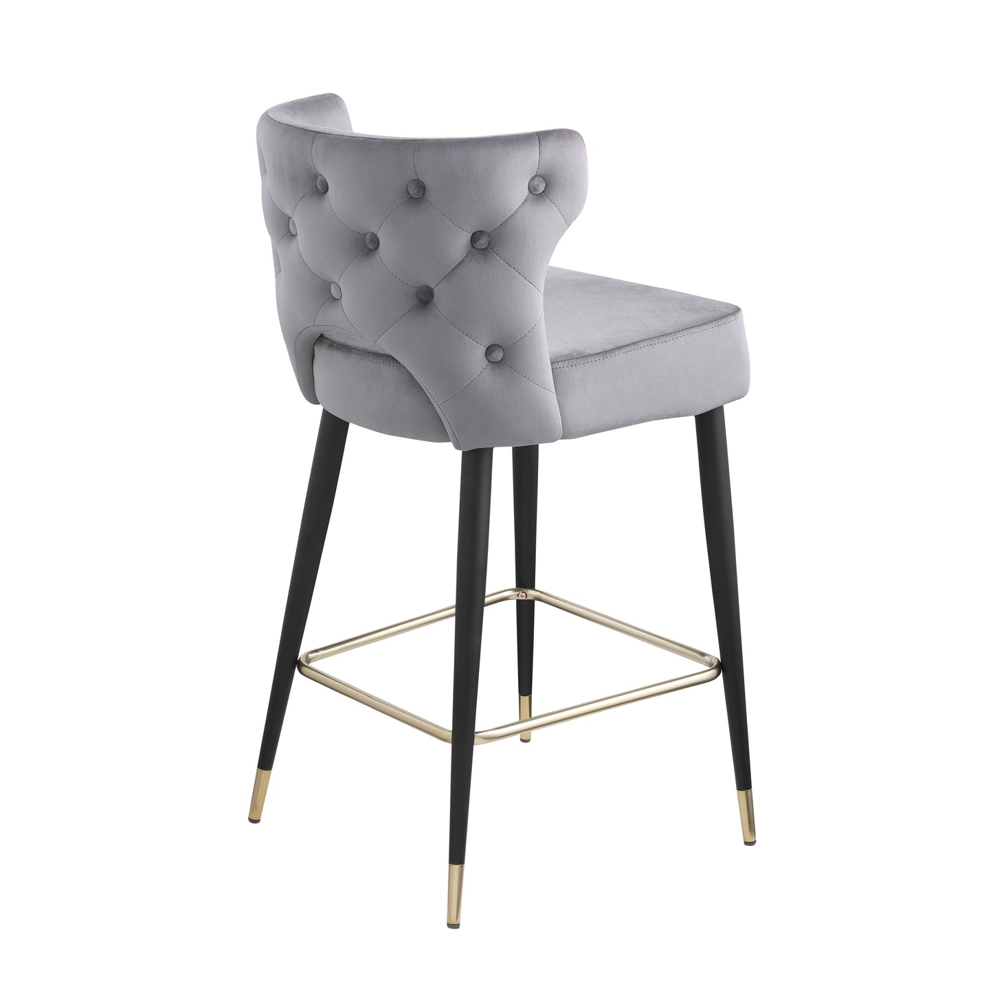 Woker Furniture Contemporary Velvet Upholstered Counter Height Stool with Gold Tipped, Black Metal Legs, 22" W x 19" D x 38.5" H, Gray