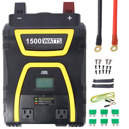 1500 Watts Power Inverter Modified Sine Wave Car LED Display , Portable AC Power Emergencies, Job Sites, Trucks Boats Off Grid RV Camping,12V to 115 Volts Livingsource