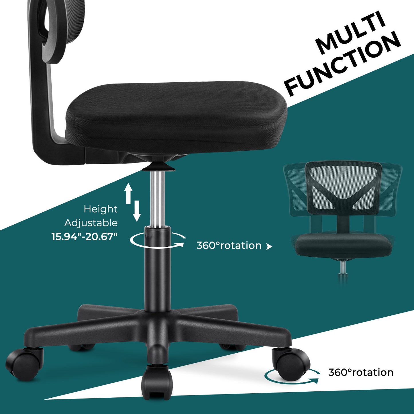 Sweetcrispy Armless Desk Chair Small Home Office Chair with Lumbar Support