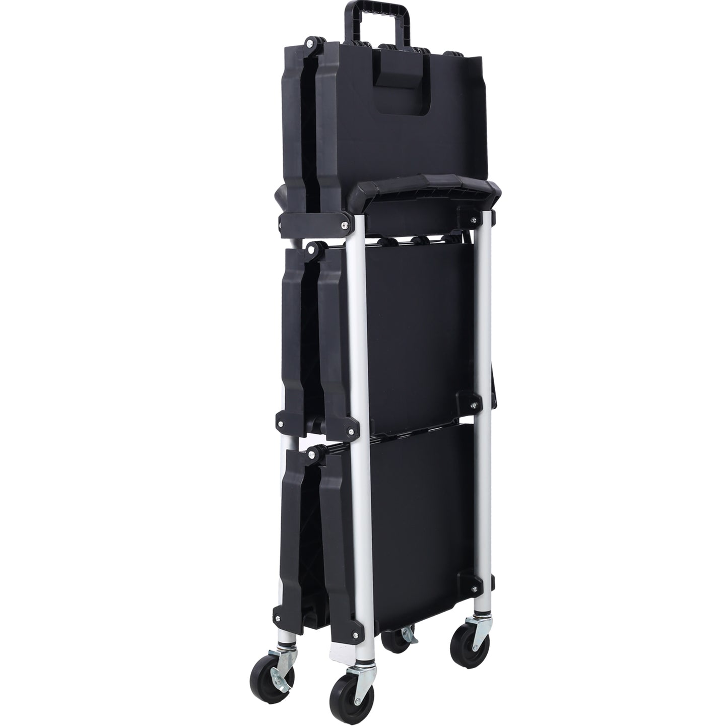 3 Layers Folding Collapsible Service Cart Pack-N-Roll Folding Collapsible Service Cart, Black, 50 Lb. Load Capacity per Shelf