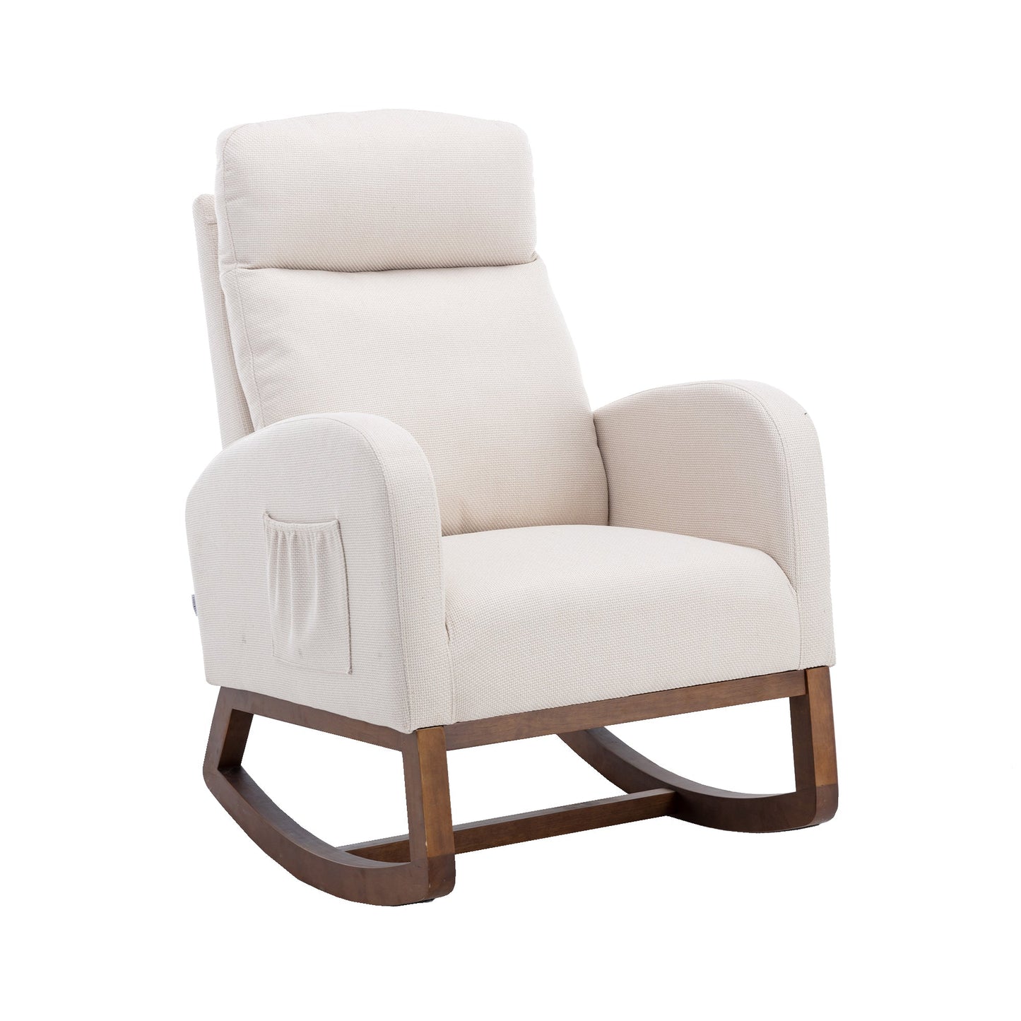 COOLMORE Rocking Chair, Modern Glider Chair, Recliner Armchair with Wood Legs and Side Pocket, Nursery Rocking Accent Chair with High Back for Living Room Bedroom (Beige linen) SolidRoot Buy Furniture USA