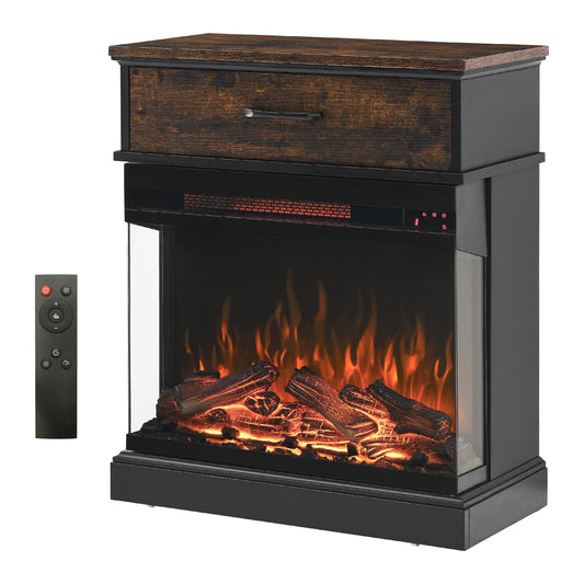25 inch Stand Side Table with  3-Sided glass Electric Fireplace Livingsource