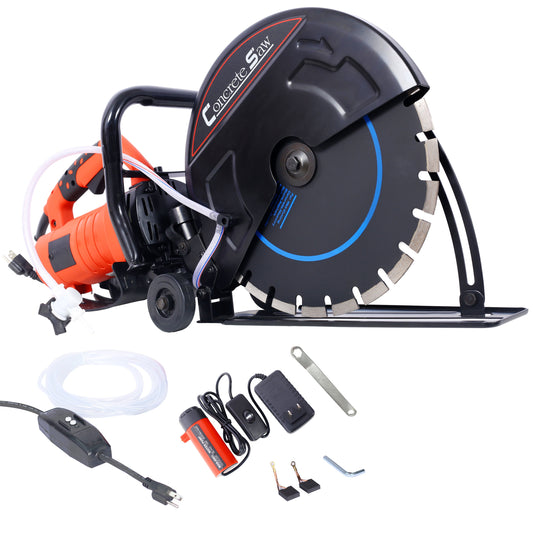 Electric 14" Cut Off Saw Wet/Dry Concrete Saw Cutter Guide Roller with Water Line Attachment Livingsource