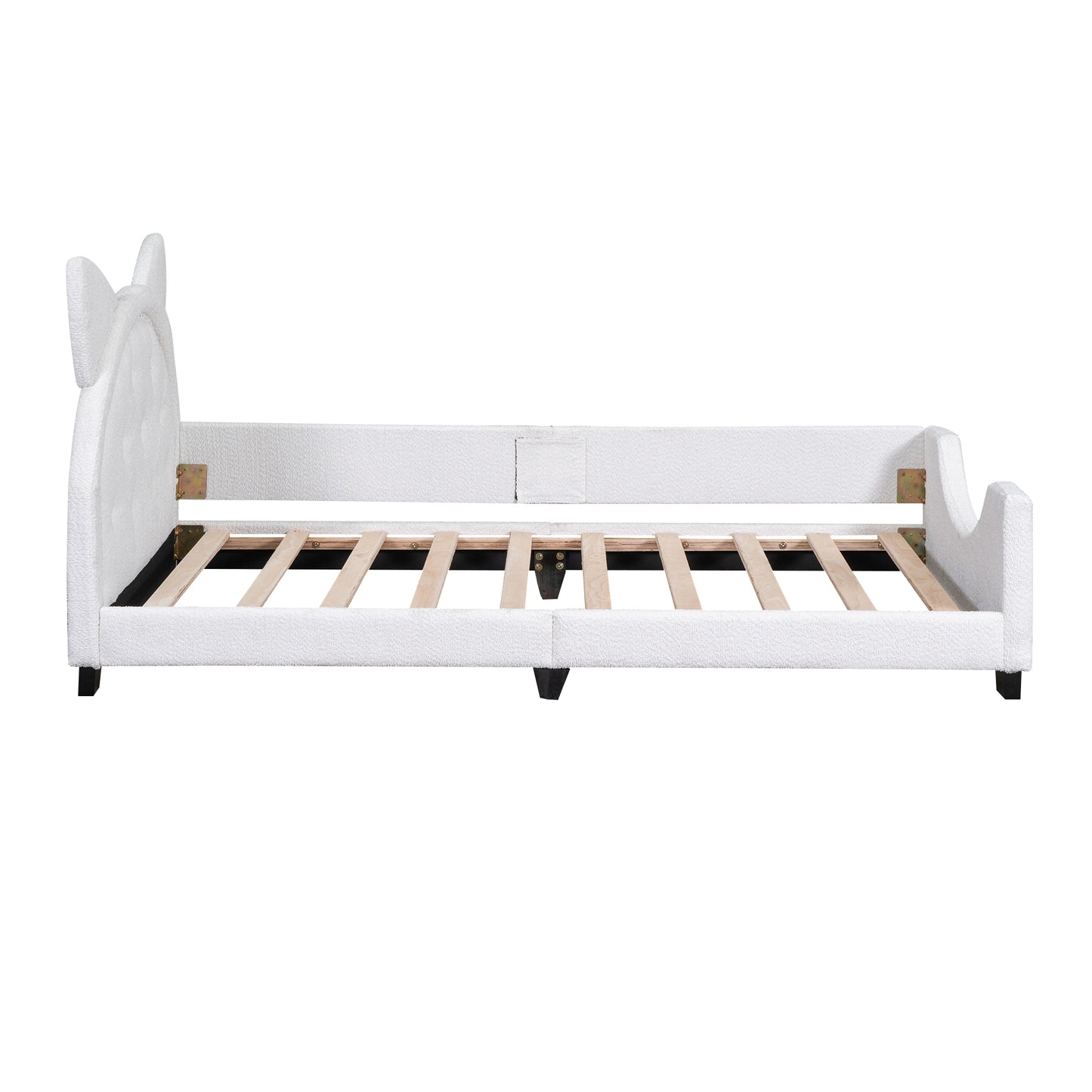 Teddy Fleece Twin Size Upholstered Daybed with Carton Ears Shaped Headboard, White