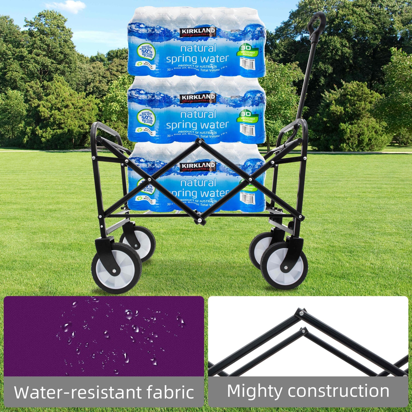 Minimeetall Strap , Collapsible Foldable Wagon Cart with strapping system Beach Wagon , Utility Cart , Utility Wagon Grocery Cart for Camping Shopping Sports Gardeing Fishing Supports 225lbs purple