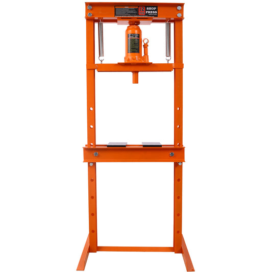 Hydraulic Shop Press ,12-Ton Capacity , Floor Mount ,with Press Plates, H-Frame Garage Floor Press, Adjustable Working Table Height,orange