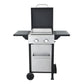 2-Burner Propane Gas BBQ Grill, SS Plancha, 24600BTU Output With Wire Enamel Cooking Grids For Outdoor Barbecue, Foldable Side Table, Hanging Basket, Stainless Steel Livingsource