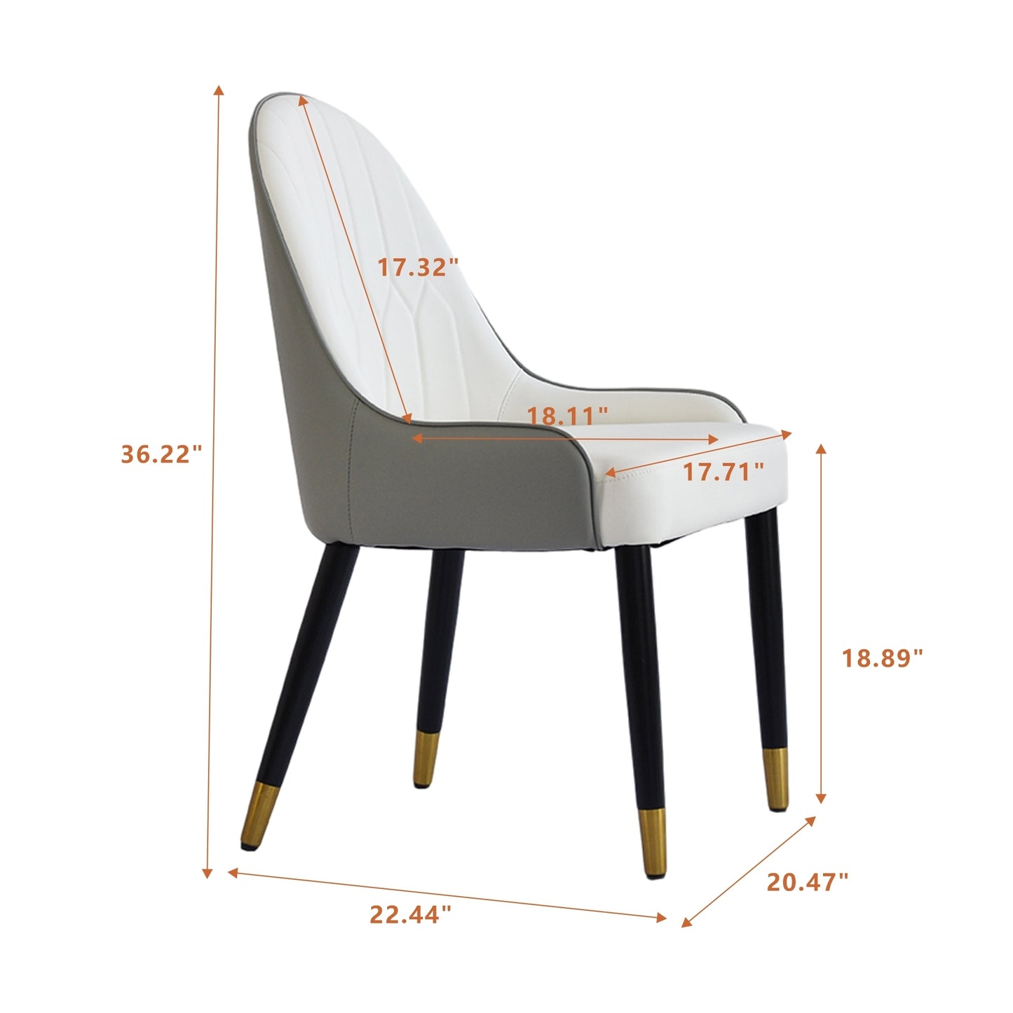 Modern PU sponge-filled dining chair, solid wood metal legs, suitable for restaurants, living rooms and rooms-(Set of 2)