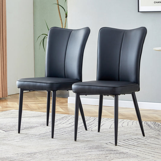 Modern Black PU Chair Set - Two Pieces, The backrest has a vertical and smooth line design.Black Metal Leg.Suitable for placement in kitchen, living rooms, and other venues.W1151P268764 SolidRoot Buy Furniture USA