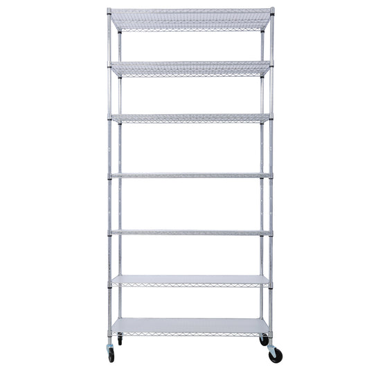 7-Tier Chrome Wire Shelving Unit with Wheels & Liners (2450 lbs Capacity) - Adjustable High Density Metal Storage Rack for Pantry, Kitchen & Garage - 48'L x 18'D x 81.5'H SolidRoot Buy Furniture USA