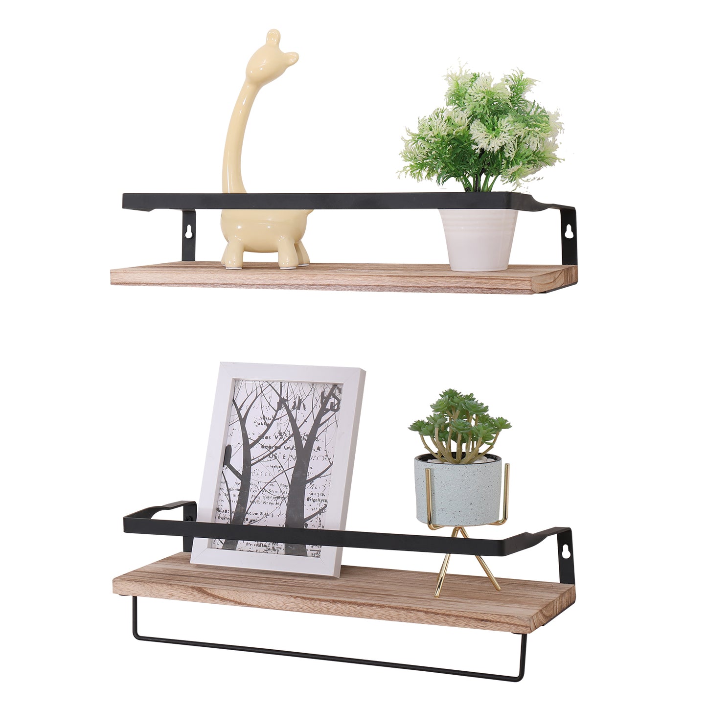 Floating Shelves, Long Wall Shelves Set of 2, Wall Mounted Shelves with Brackets for Bedroom, Living Room, Kitchen, Bathroom– Natural Wood