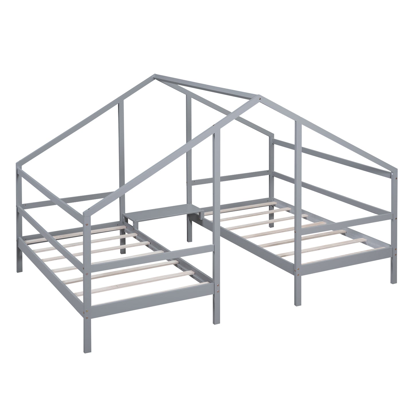 Double Twin Size Triangular House Beds with Built-in Table,Gray(Old SKU: WF286895AAE)