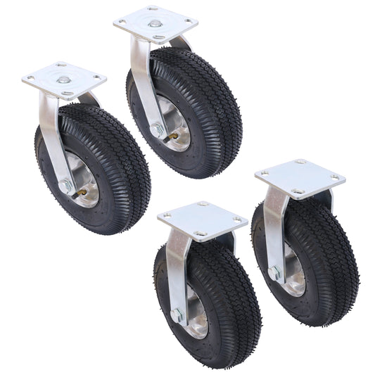 4PCS 10IN CASTER pneumatic tire(2PCS SWIVEL+2PCS RIGID), Caster Wheel, Swivel Plate, Steel Hub with Ball Bearings, 5/8-Inch Bore Centered Axle -black Livingsource