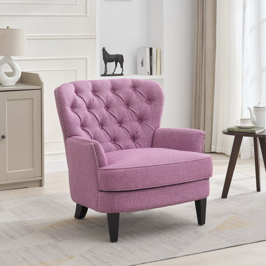 Mirod Vintage-Inspired Upholstered Lounge Chair with Nailhead Trim ,Solid Wood Legs for Stability and Elegant Curved Backrest for Comfort,Versatile for Living Room, Bedroom, and Office SolidRoot Buy Furniture USA