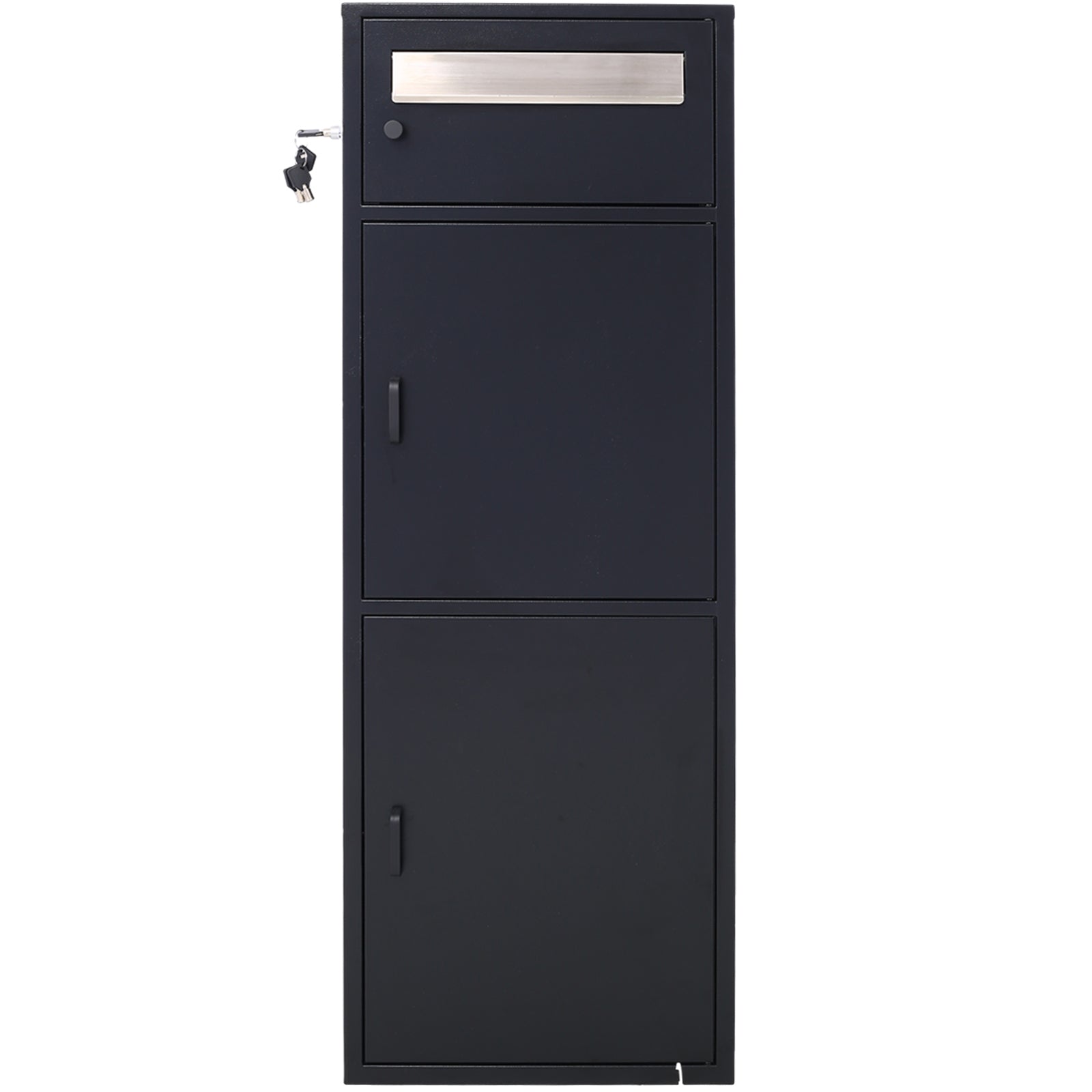 Large Freestanding Steel Parcel Drop Box with Locking Letterbox and Multi Compartments, Black SolidRoot Buy Furniture USA