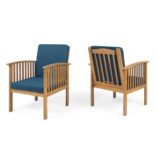 CASA Acacia Wood Club Chair Set of 2 with Weather-Resistant Cushions in Brown and Dark Teal SolidRoot Buy Furniture USA