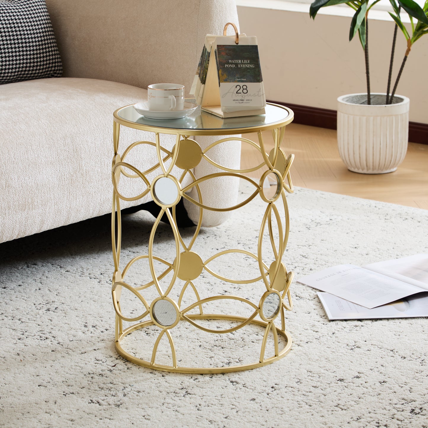 Modern Side Table [Metal Frame +Mirror Top]