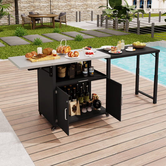 Versatile Outdoor Cabinet with Folding & Expandable Work Surfaces, Ample Storage Space, and Lockable Wheels, Matte Black SolidRoot Buy Furniture USA