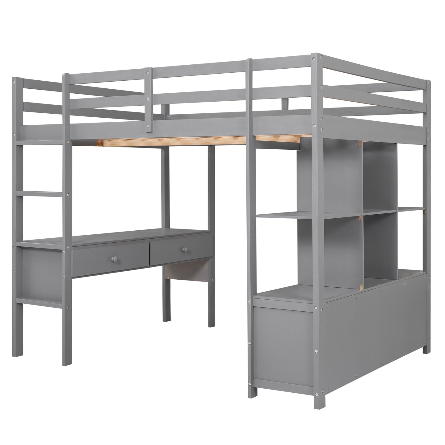 Full Size Loft Bed with Built-in Desk with Two Drawers, and Storage Shelves and Drawers,Gray(Old SKU: GX000320AAE)