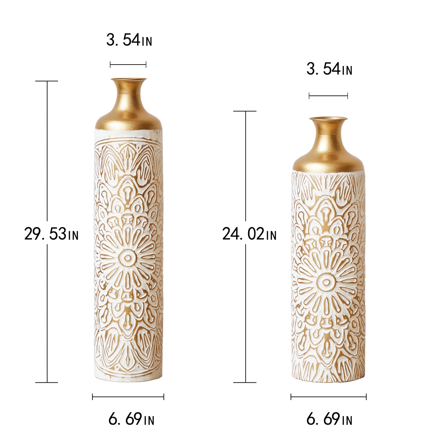 Floor Metal Vases Decorated White Metal vases Set of 2 gorgeous home decoration large glazed metal vases 24in/29.53in.height