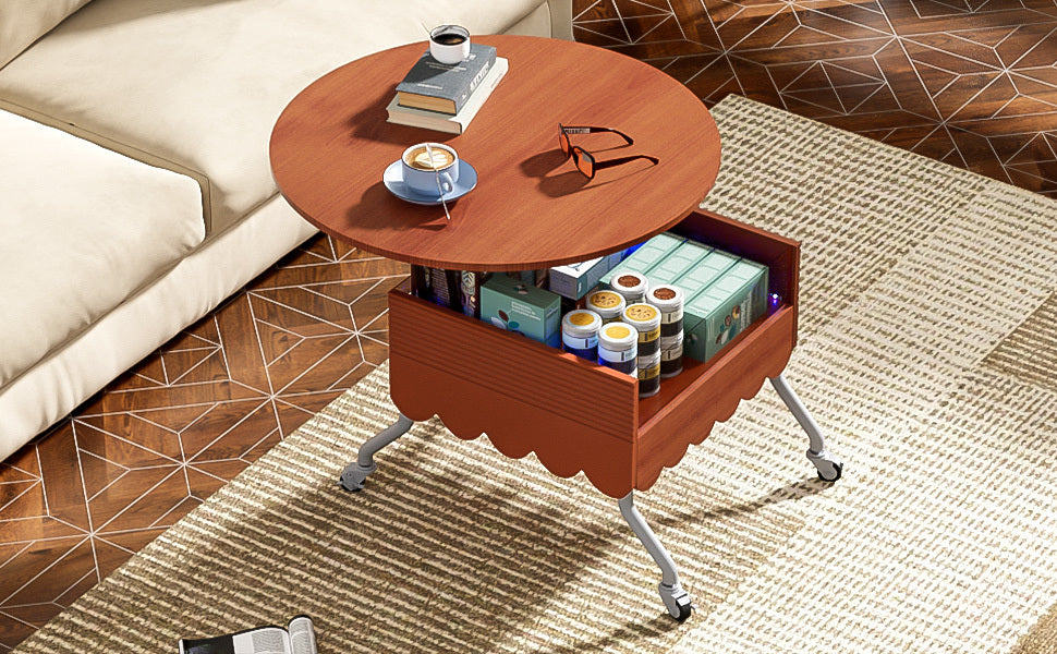 Round Lift-Top Coffee Table with Wheels, Metal Frame and Multi-Color Lighting in 27.6"