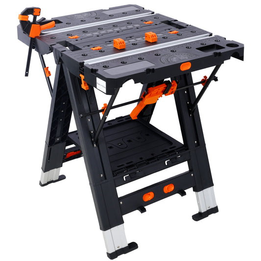 Portable Folding Work Table, 2-in-1 as Sawhorse & Workbench,  Large Load Capacity with 2pcs Clamps