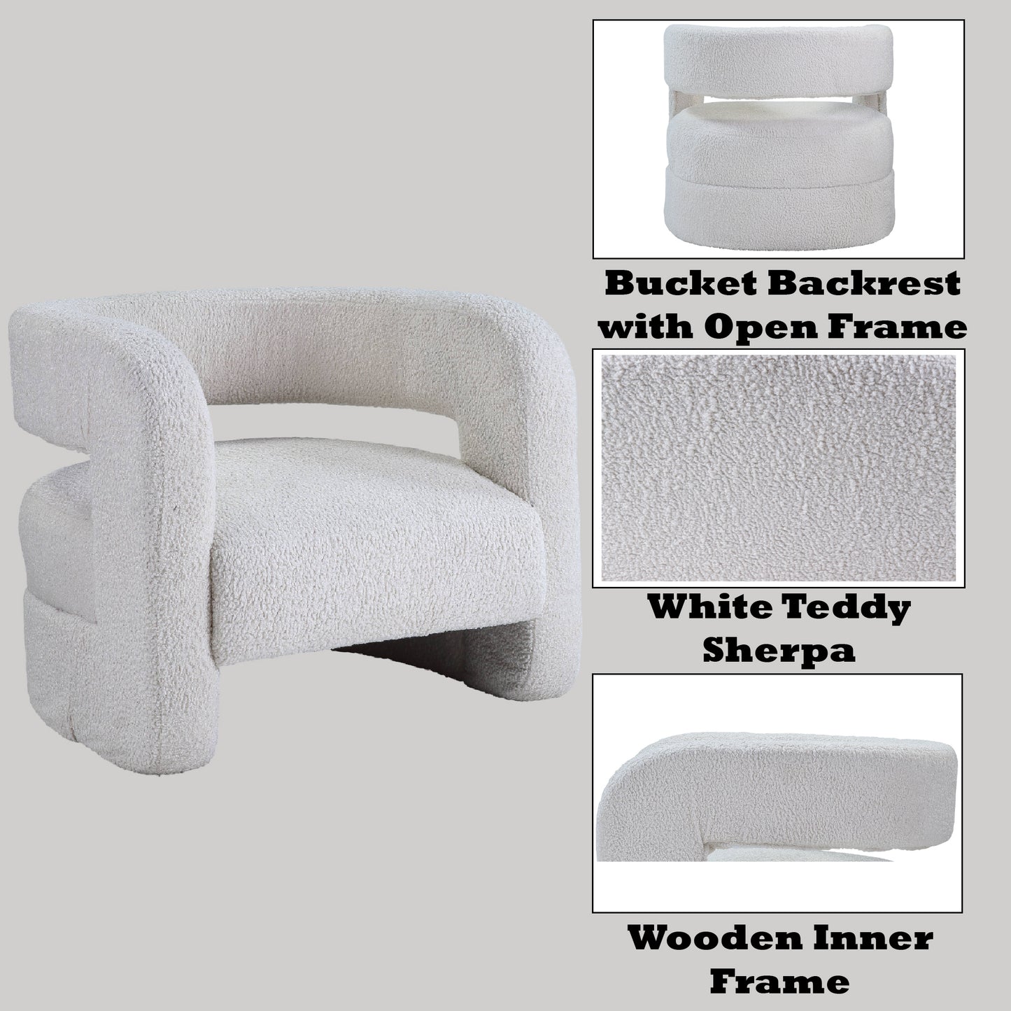 Yitua White Teddy Sherpa Accent Chair