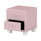 Elegant Velvet Nightstand with 2 Drawers and Crystal Handle, Storage Bedside Table with Button-Tufted, Pink Livingsource