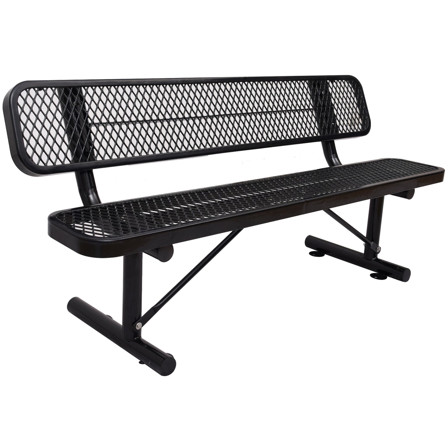 Outdoor Steel Bench with Backrest Black Carbon Steel 6 ft. SolidRoot Buy Furniture USA