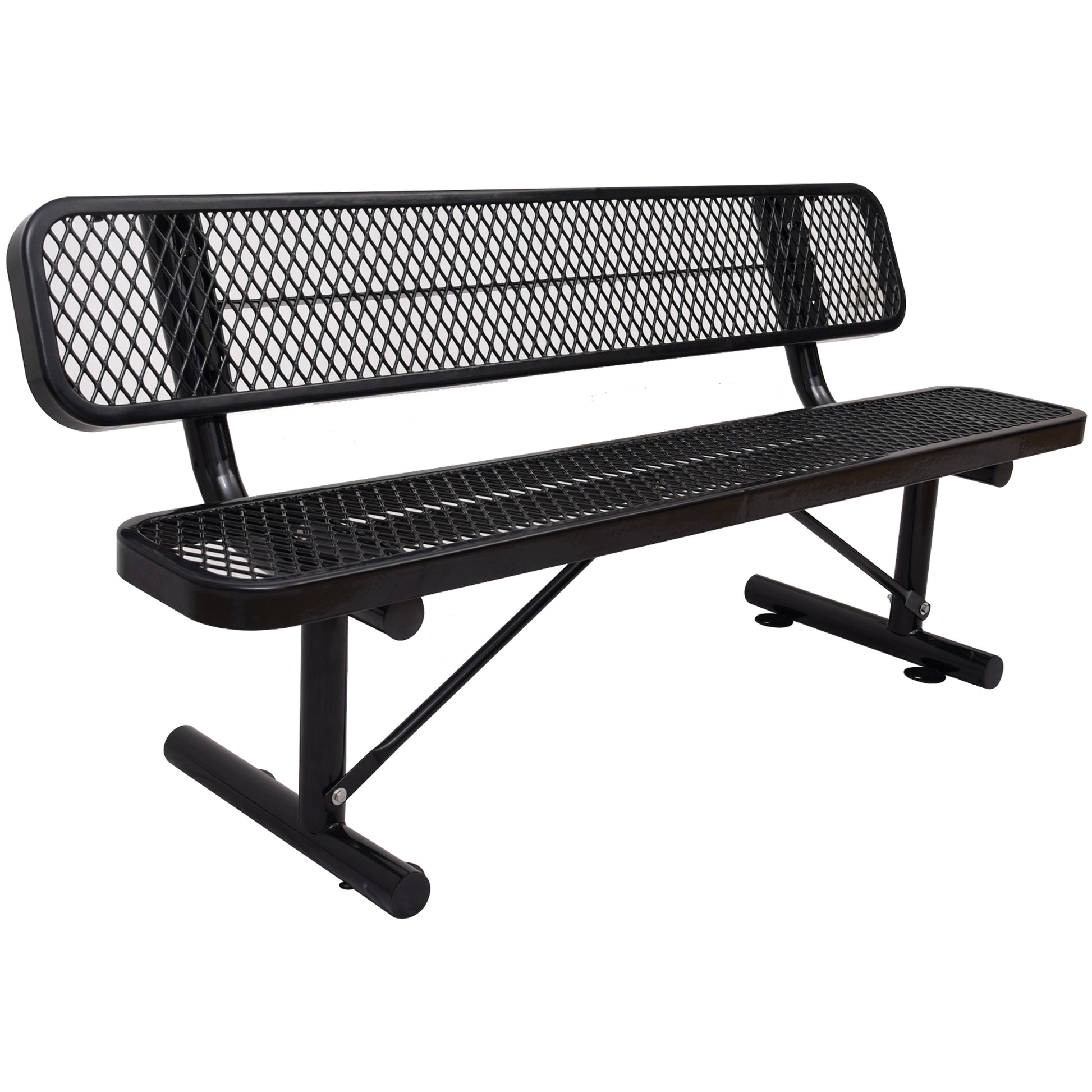 Outdoor Steel Bench with Backrest Black Carbon Steel 6 ft. SolidRoot Buy Furniture USA