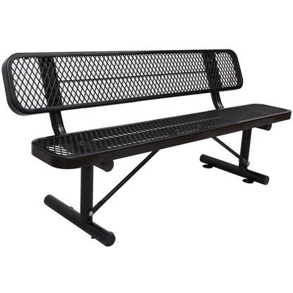 Outdoor Steel Bench with Backrest Black Carbon Steel 6 ft. SolidRoot Buy Furniture USA