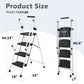 White four-step ladder, light folding four-step stool, wide anti-skid pedal and safety handle, strong steel ladder, multi-purpose ladder, applicable to family, kitchen, office elevator Livingsource