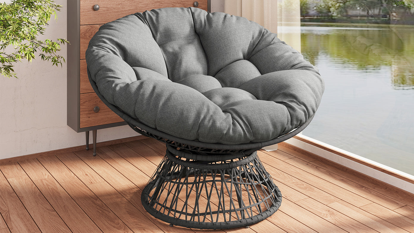 41.5" Ergonomic Wicker Chair with Cloud Thick Density Fabric Cushion,3-proof Cover,High Capacity Iron Frame,Fluid 360 Degree Swivel for Reading,Living Room, Bedroom,Lounge,Gray Base,2 Colors