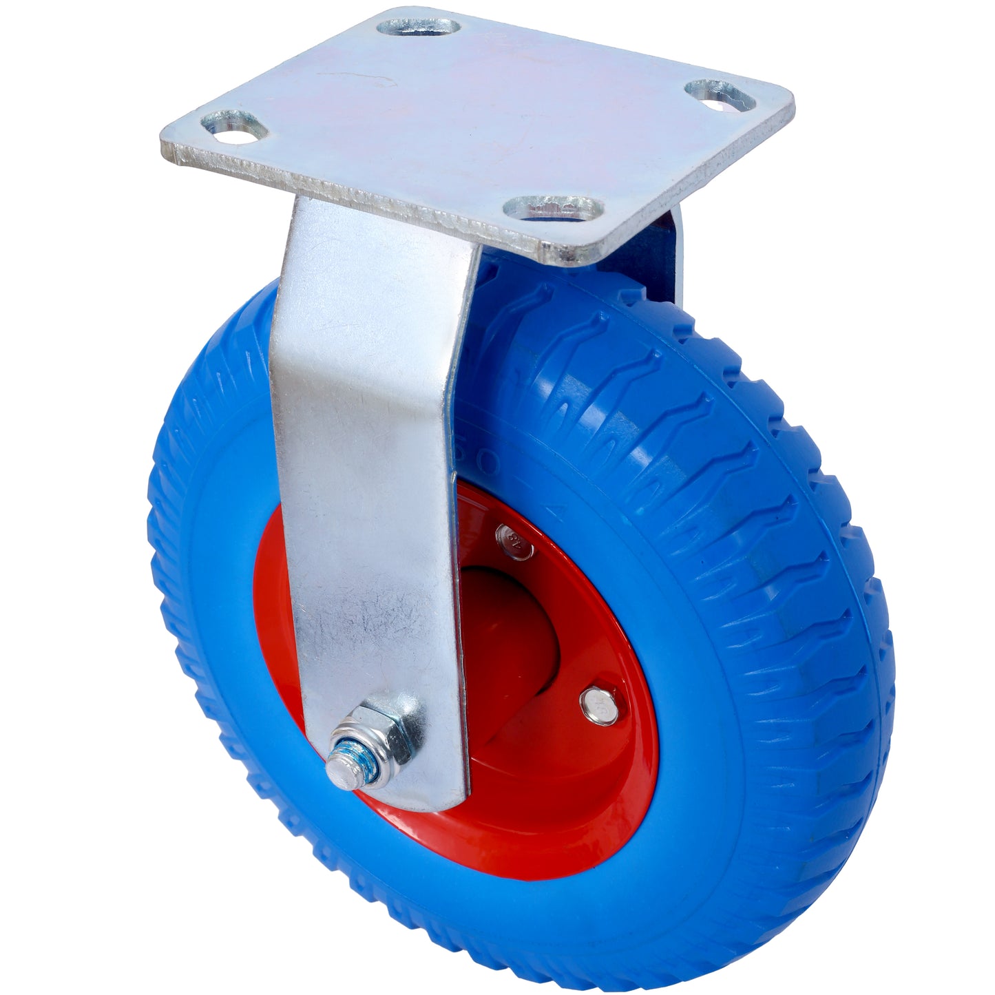 2PCS 8IN CASTER FLAT FREE WHEEL rigrid-Caster Wheel, Steel Hub with Ball Bearings, 5/8-Inch Bore Centered Axle -Blue