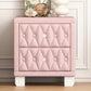 Elegant Velvet Nightstand with 2 Drawers and Crystal Handle, Storage Bedside Table with Button-Tufted, Pink Livingsource