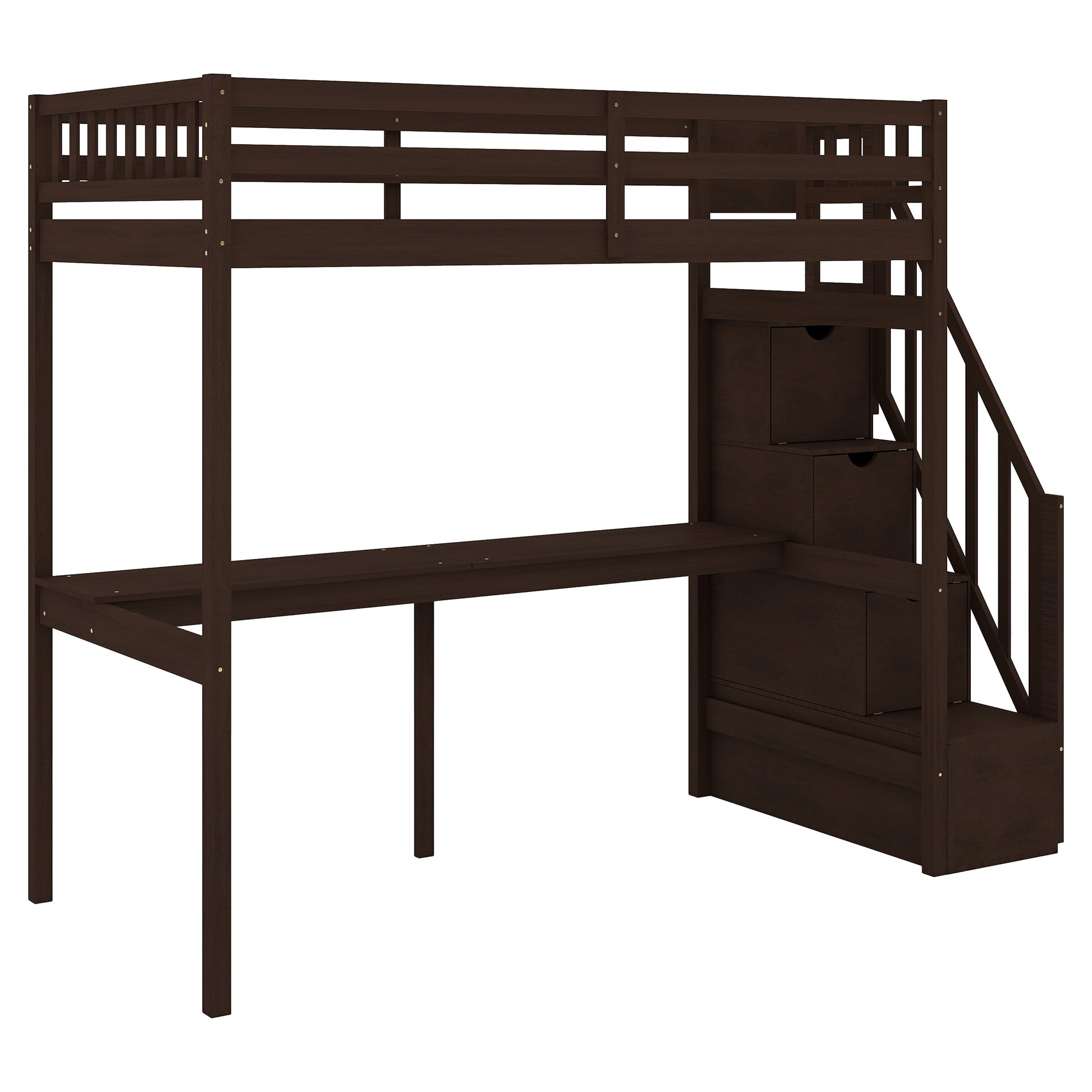 Twin Size Loft Bed with Storage Staircase and Built-in Desk, Espresso (Old SKU:GX000903AAP) - SolidRoot Buy Furniture USA