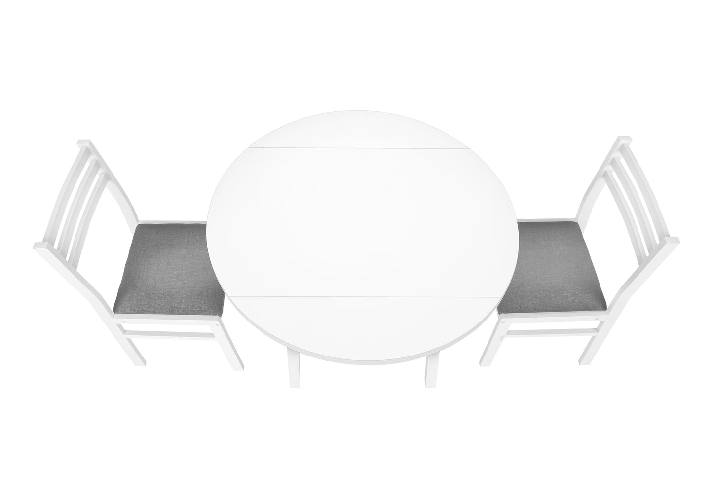 Dining Table Set, 3pcs Set, Small, 35" Drop Leaf, Kitchen, White Metal And Laminate, Grey Fabric, Contemporary, Modern