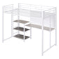 Twin Size Loft Bed with Desk and Whiteboard, Metal Loft Bed with 3 Shelves and Ladder, White - SolidRoot Buy Furniture USA