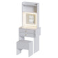 Small Space Vanity Table Set with 3 Adjustable Lighted Mirror and Storage Chair, Makeup Vanity Table for Small Space, White Dressing Table with Fold-up Panel for Bedroom - SolidRoot Buy Furniture USA