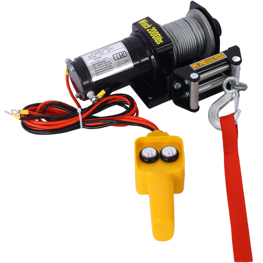 2000lb 12V ATV/UTV Electric Winch, Off-Road Waterproof Steel Cable Winch for ATV UTV Towing Trailer Winch - SolidRoot Buy Furniture USA