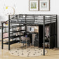 Metal Loft Bed With table set and wardrobe, Full, Black - SolidRoot Buy Furniture USA