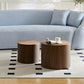 MDF nested table set 2 pieces, handcrafted round coffee table in living/lounge area, walnut color Livingsource