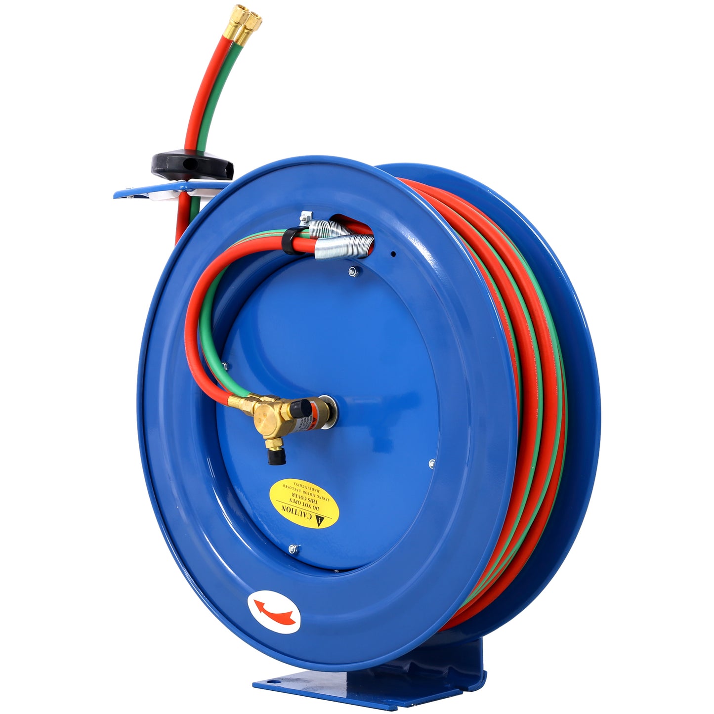 Welding Hose Reel Retractable 1/4 Inch x 100 Foot Twin Oxygen Acetylene Rubber Hoses STD Duty Max 200PSI Heavy Duty Industrial Single Arm Construction