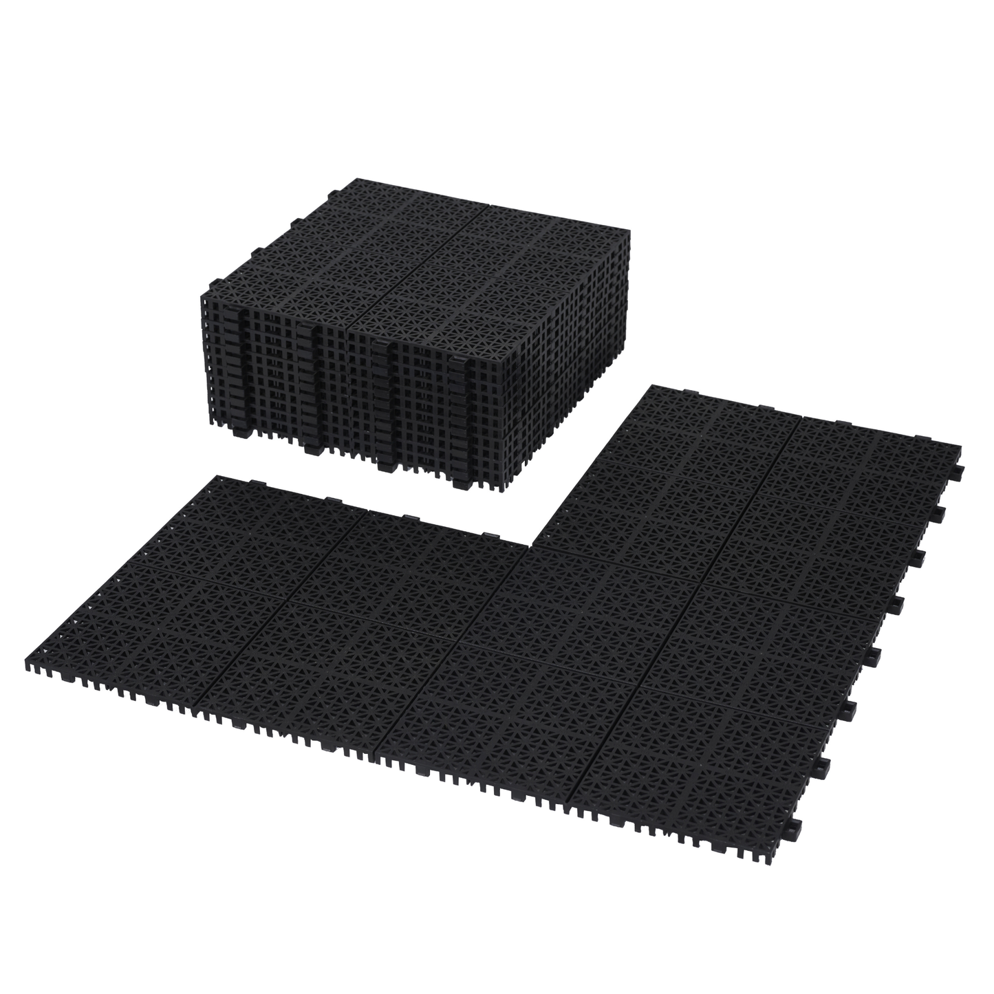 12 x 12 Inch Black Interlocking Deck Tiles Plastic Waterproof Outdoor All Weather Anti-slip Bathroom Shower Balcony Porch Strong Weight Capacity Upto 6613 LBS, Rosette Pattern Pack of 24