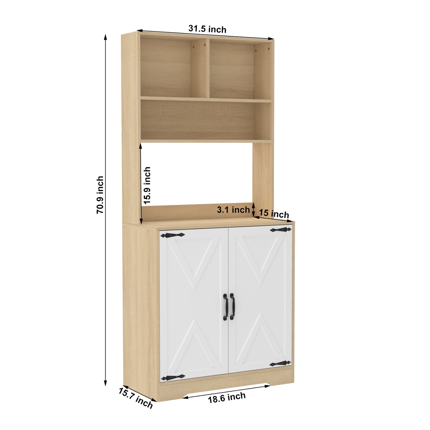 Pantry Cabinet with 2 Doors, 3-Tier Modern Kitchen Cabinet with Shelves, Freestanding Larder Cupboard, Kitchen Pantry Storage Cabinet for Kitchen, Dining Room