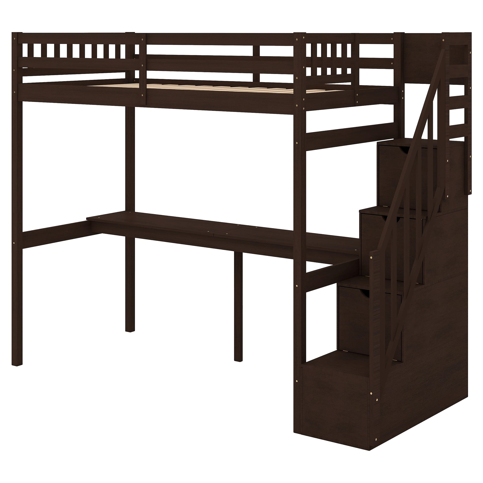 Twin Size Loft Bed with Storage Staircase and Built-in Desk, Espresso (Old SKU:GX000903AAP) - SolidRoot Buy Furniture USA