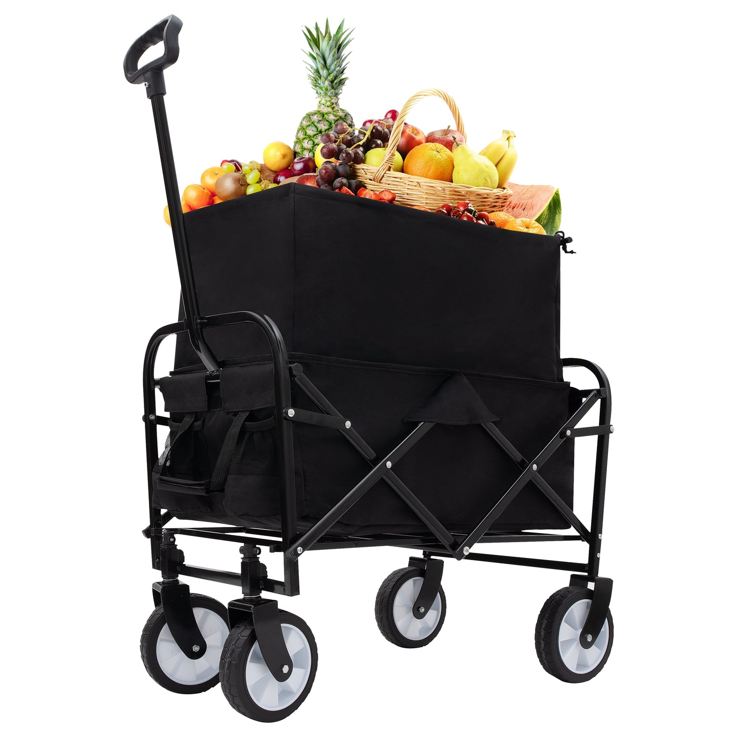 Minimeetall Multi-use Bag Collapsible Foldable Wagon Cart Beach Wagon Heavy Duty Utility Cart Utility Wagon Grocery Cart for for Camping ,3pcs  plastic Liner bag /Cover ,black